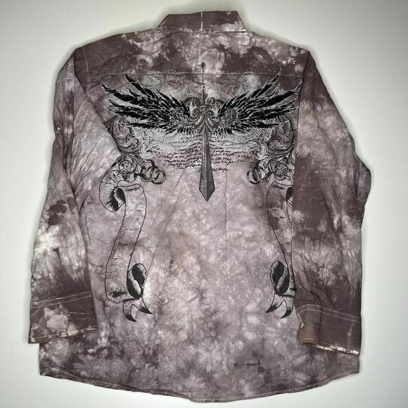 Y2K Gothic Grunge Punk Bleach Crest and Wings Eighty-Eight Button Up Shirt Sz XL - Picture 9 of 12